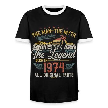 1974 Vintage homme mythe légende moto - T-shirt contrasté Homme - noir/blanc - Devant - AI Model Female 172 light (172cm) & AI Model Male 178 light (178cm)
