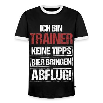 I'm a trainer - bring beer and take off - Men's Ringer Shirt - black/white - Front - AI Model Female 172 light (172cm) & AI Model Male 178 light (178cm)
