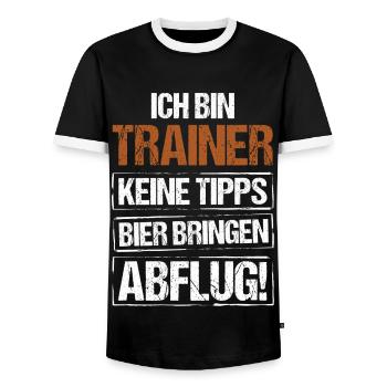 I'm a trainer - bring beer and take off - Men's Ringer Shirt - black/white - Front - AI Model Female 172 light (172cm) & AI Model Male 178 light (178cm)