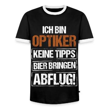 I'm an optician - bring beer and take off - Men's Ringer Shirt - black/white - Front - AI Model Female 172 light (172cm) & AI Model Male 178 light (178cm)