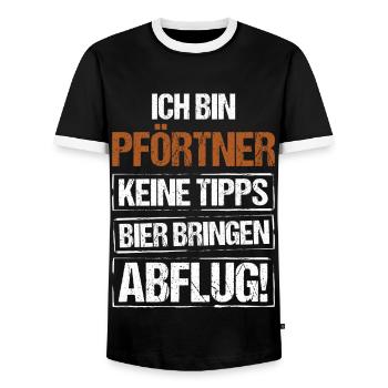 I'm a doorman - bring beer and take off - Men's Ringer Shirt - black/white - Front - AI Model Female 172 light (172cm) & AI Model Male 178 light (178cm)