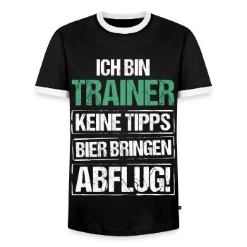 I'm a trainer - bring beer and take off - Men's Ringer Shirt - black/white - Front - AI Model Female 172 light (172cm) & AI Model Male 178 light (178cm)