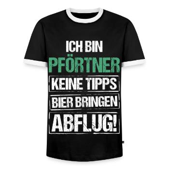 I'm a doorman - bring beer and take off - Men's Ringer Shirt - black/white - Front - AI Model Female 172 light (172cm) & AI Model Male 178 light (178cm)