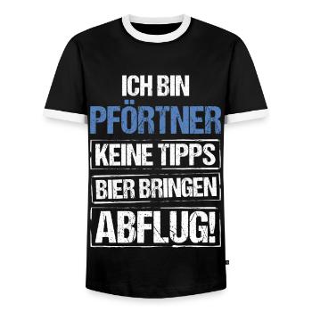 I'm a doorman - bring beer and take off - Men's Ringer Shirt - black/white - Front - AI Model Female 172 light (172cm) & AI Model Male 178 light (178cm)