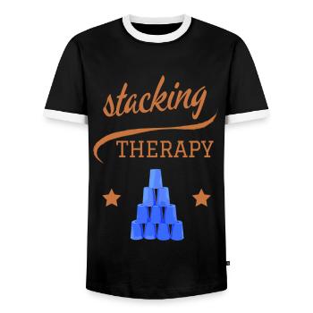 CUP STACKING SPORT STACKING THERAPY - Men's Ringer Shirt - black/white - Front - AI Model Female 172 light (172cm) & AI Model Male 178 light (178cm)