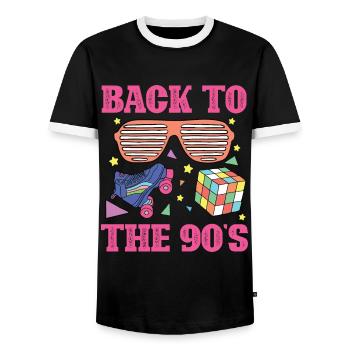 90s 90er - Männer Kontrast-T-Shirt - Schwarz/Weiß - Vorne - AI Model Female 172 light (172cm) & AI Model Male 178 light (178cm)
