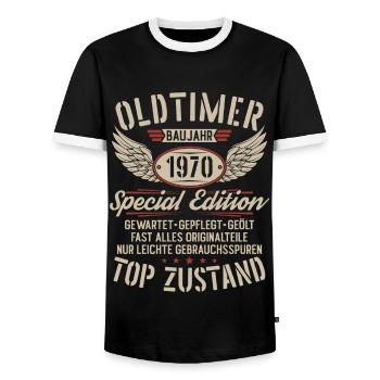 Oldtimer Baujahr 1970 Jahrgang Geburtstag Geschenk - Männer Kontrast-T-Shirt - Schwarz/Weiß - Vorne - AI Model Female 172 light (172cm) & AI Model Male 178 light (178cm)