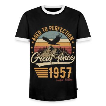 Né en 1957 Vintage Vintage Anniversaire Rétro - T-shirt contrasté Homme - noir/blanc - Devant - AI Model Female 172 light (172cm) & AI Model Male 178 light (178cm)