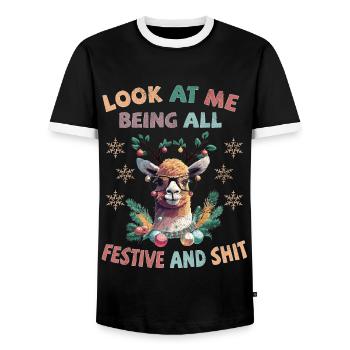 Look at me being all festive and shit - Lama - Männer Kontrast-T-Shirt - Schwarz/Weiß - Vorne - AI Model Female 172 light (172cm) & AI Model Male 178 light (178cm)