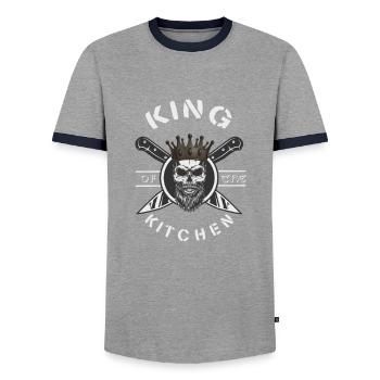 King of the kitchen - Men's Ringer Shirt - grey/navy  - Front - AI Model Female 172 light (172cm) & AI Model Male 178 light (178cm)