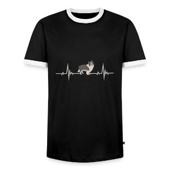 Border Collie chiens cadeau chien motif cardiaque battement de cœur - T-shirt contrasté Homme - noir/blanc - Devant - AI Model Female 172 light (172cm) & AI Model Male 178 light (178cm)