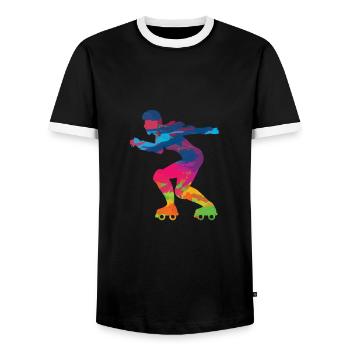 Patins en ligne patinage roller roller - T-shirt contrasté Homme - noir/blanc - Devant - AI Model Female 172 light (172cm) & AI Model Male 178 light (178cm)