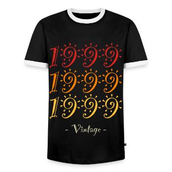 1999 vintage - Men's Ringer Shirt - black/white - Front - AI Model Female 172 light (172cm) & AI Model Male 178 light (178cm)