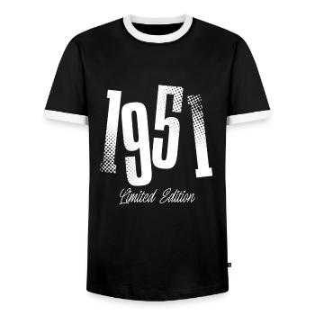 1951 Jahrgang Geburtstag Baujahr Geboren - Männer Kontrast-T-Shirt - Schwarz/Weiß - Vorne - AI Model Female 172 light (172cm) & AI Model Male 178 light (178cm)