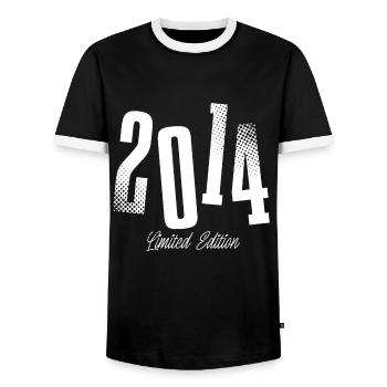 2014 Year of birth Birthday Year of construction Born - Men's Ringer Shirt - black/white - Front - AI Model Female 172 light (172cm) & AI Model Male 178 light (178cm)