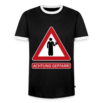 Achtung Gepfarr für Pfarrer, Priester, Pastoren - Männer Kontrast-T-Shirt - Schwarz/Weiß - Vorne - AI Model Female 172 light (172cm) & AI Model Male 178 light (178cm)