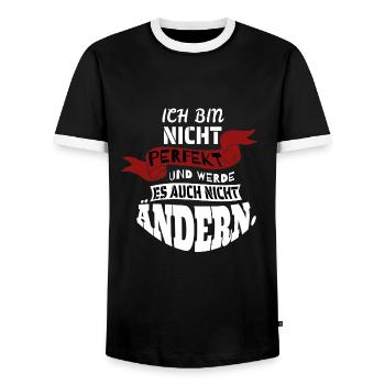 Ich bin nicht perfekt und werde es nicht ändern - Männer Kontrast-T-Shirt - Schwarz/Weiß - Vorne - AI Model Female 172 light (172cm) & AI Model Male 178 light (178cm)