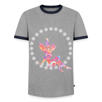 fee e 254 - Männer Kontrast-T-Shirt - Grau/Navy  - Vorne - AI Model Female 172 light (172cm) & AI Model Male 178 light (178cm)