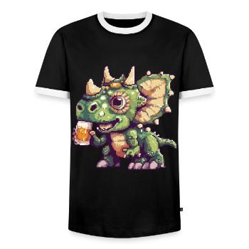 Dinosaurier triceratops Pixel Bier - Männer Kontrast-T-Shirt - Schwarz/Weiß - Vorne - AI Model Female 172 light (172cm) & AI Model Male 178 light (178cm)