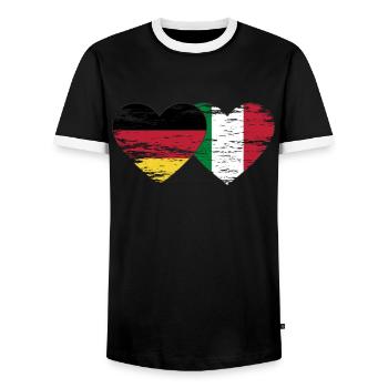 Germany Italy flag heart used - Men's Ringer Shirt - black/white - Front - AI Model Female 172 light (172cm) & AI Model Male 178 light (178cm)