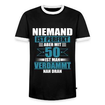 50th birthday 50 years gift - Men's Ringer Shirt - black/white - Front - AI Model Female 172 light (172cm) & AI Model Male 178 light (178cm)