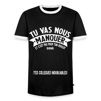 Départ collègue de travail personnalisé signé - T-shirt contrasté Homme - noir/blanc - Devant - AI Model Female 172 light (172cm) & AI Model Male 178 light (178cm)