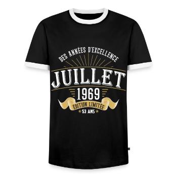 53 Ans Anniversaire Vintage Né(e) en Juillet 1969 - T-shirt contrasté Homme - noir/blanc - Devant - AI Model Female 172 light (172cm) & AI Model Male 178 light (178cm)