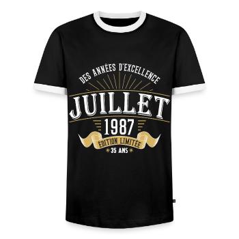 35 Ans Anniversaire Vintage Né(e) en Juillet 1987 - T-shirt contrasté Homme - noir/blanc - Devant - AI Model Female 172 light (172cm) & AI Model Male 178 light (178cm)