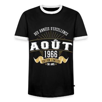 56 Ans Anniversaire Vintage Né(e) en Août 1966 - T-shirt contrasté Homme - noir/blanc - Devant - AI Model Female 172 light (172cm) & AI Model Male 178 light (178cm)