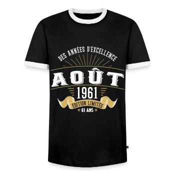 61 Ans Anniversaire Vintage Né(e) en Août 1961 - T-shirt contrasté Homme - noir/blanc - Devant - AI Model Female 172 light (172cm) & AI Model Male 178 light (178cm)