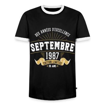 35 Ans Anniversaire Vintage Né(e) Septembre 1987 - T-shirt contrasté Homme - noir/blanc - Devant - AI Model Female 172 light (172cm) & AI Model Male 178 light (178cm)