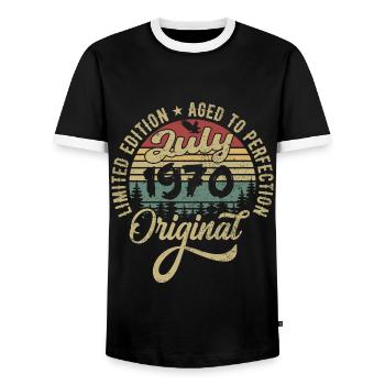 Anniversaire Juillet 1970 Juillet 1970 Juillet 1970 - T-shirt contrasté Homme - noir/blanc - Devant - AI Model Female 172 light (172cm) & AI Model Male 178 light (178cm)