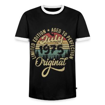 Anniversaire Juillet 1975 Juillet 1975 Juillet 1975 - T-shirt contrasté Homme - noir/blanc - Devant - AI Model Female 172 light (172cm) & AI Model Male 178 light (178cm)