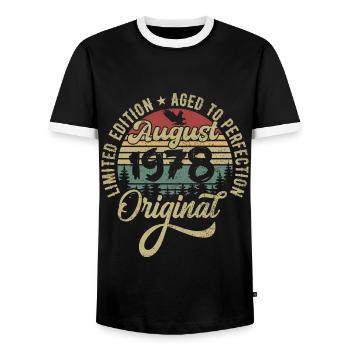 Août 1978 Cadeau d’anniversaire Août 1978 Août - T-shirt contrasté Homme - noir/blanc - Devant - AI Model Female 172 light (172cm) & AI Model Male 178 light (178cm)