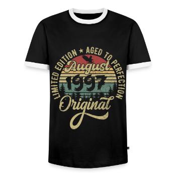 August 1997 Birthday Gift August 1997 August - Men's Ringer Shirt - black/white - Front - AI Model Female 172 light (172cm) & AI Model Male 178 light (178cm)