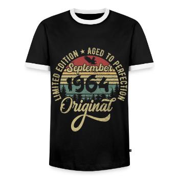 61ème anniversaire Septembre 1964 - 61 ans - T-shirt contrasté Homme - noir/blanc - Devant - AI Model Female 172 light (172cm) & AI Model Male 178 light (178cm)