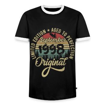 27th birthday September 1998 - 27 years old - Men's Ringer Shirt - black/white - Front - AI Model Female 172 light (172cm) & AI Model Male 178 light (178cm)