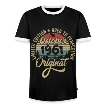 Octobre 1961 Anniversaire Octobre 1961 Octobre - T-shirt contrasté Homme - noir/blanc - Devant - AI Model Female 172 light (172cm) & AI Model Male 178 light (178cm)