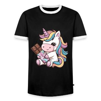 Süßes Kawaii Einhorn mit Schokolade - Männer Kontrast-T-Shirt - Schwarz/Weiß - Vorne - AI Model Female 172 light (172cm) & AI Model Male 178 light (178cm)