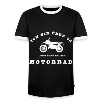 Moto t-shirt motard 50e anniversaire motard - T-shirt contrasté Homme - noir/blanc - Devant - AI Model Female 172 light (172cm) & AI Model Male 178 light (178cm)