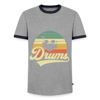Schlagzeug Drums Retro Vintage - Men's Ringer Shirt - grey/navy  - Front - AI Model Female 172 light (172cm) & AI Model Male 178 light (178cm)