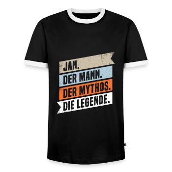 Jan Der Mann Der Mythos Die Legende - Männer Kontrast-T-Shirt - Schwarz/Weiß - Vorne - AI Model Female 172 light (172cm) & AI Model Male 178 light (178cm)