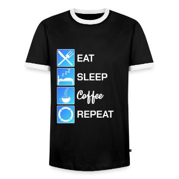 Eal Sleep Coffee Repeat Caffeine Addict Coffee - Men's Ringer Shirt - black/white - Front - AI Model Female 172 light (172cm) & AI Model Male 178 light (178cm)