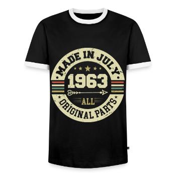 Juli 1963 Geburtstagsgeschenk 1963 I Made in July - Männer Kontrast-T-Shirt - Schwarz/Weiß - Vorne - AI Model Female 172 light (172cm) & AI Model Male 178 light (178cm)