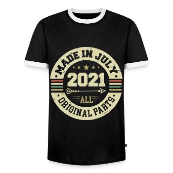 July 2021 Birthday Gift 2021 I Made in July - Men's Ringer Shirt - black/white - Front - AI Model Female 172 light (172cm) & AI Model Male 178 light (178cm)