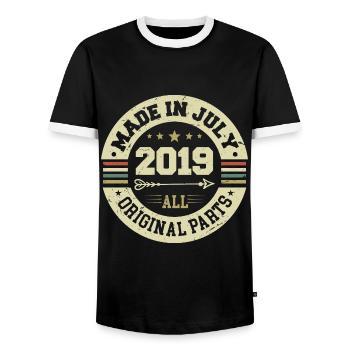July 2019 Birthday Gift 2019 I Made in July - Men's Ringer Shirt - black/white - Front - AI Model Female 172 light (172cm) & AI Model Male 178 light (178cm)