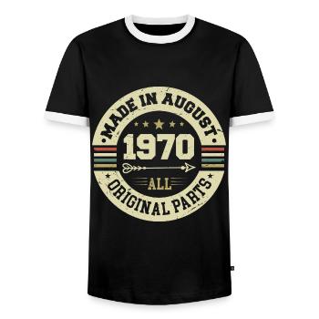 Août 1970 Cadeau d’anniversaire Août 1970 Août - T-shirt contrasté Homme - noir/blanc - Devant - AI Model Female 172 light (172cm) & AI Model Male 178 light (178cm)