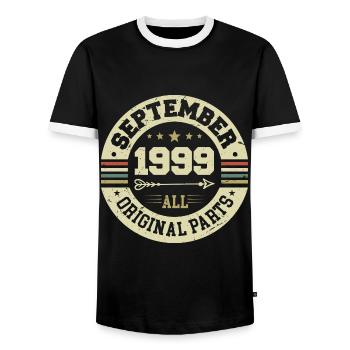 25th birthday 1999 Legendary since September 1999 - Men's Ringer Shirt - black/white - Front - AI Model Female 172 light (172cm) & AI Model Male 178 light (178cm)