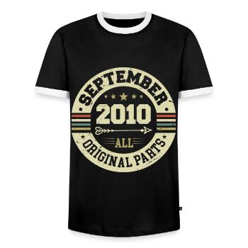 14th Birthday 2010 Legendary since September 2010 - Men's Ringer Shirt - black/white - Front - AI Model Female 172 light (172cm) & AI Model Male 178 light (178cm)