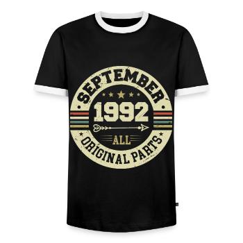 32e anniversaire 1992 Légendaire depuis septembre 1992 - T-shirt contrasté Homme - noir/blanc - Devant - AI Model Female 172 light (172cm) & AI Model Male 178 light (178cm)